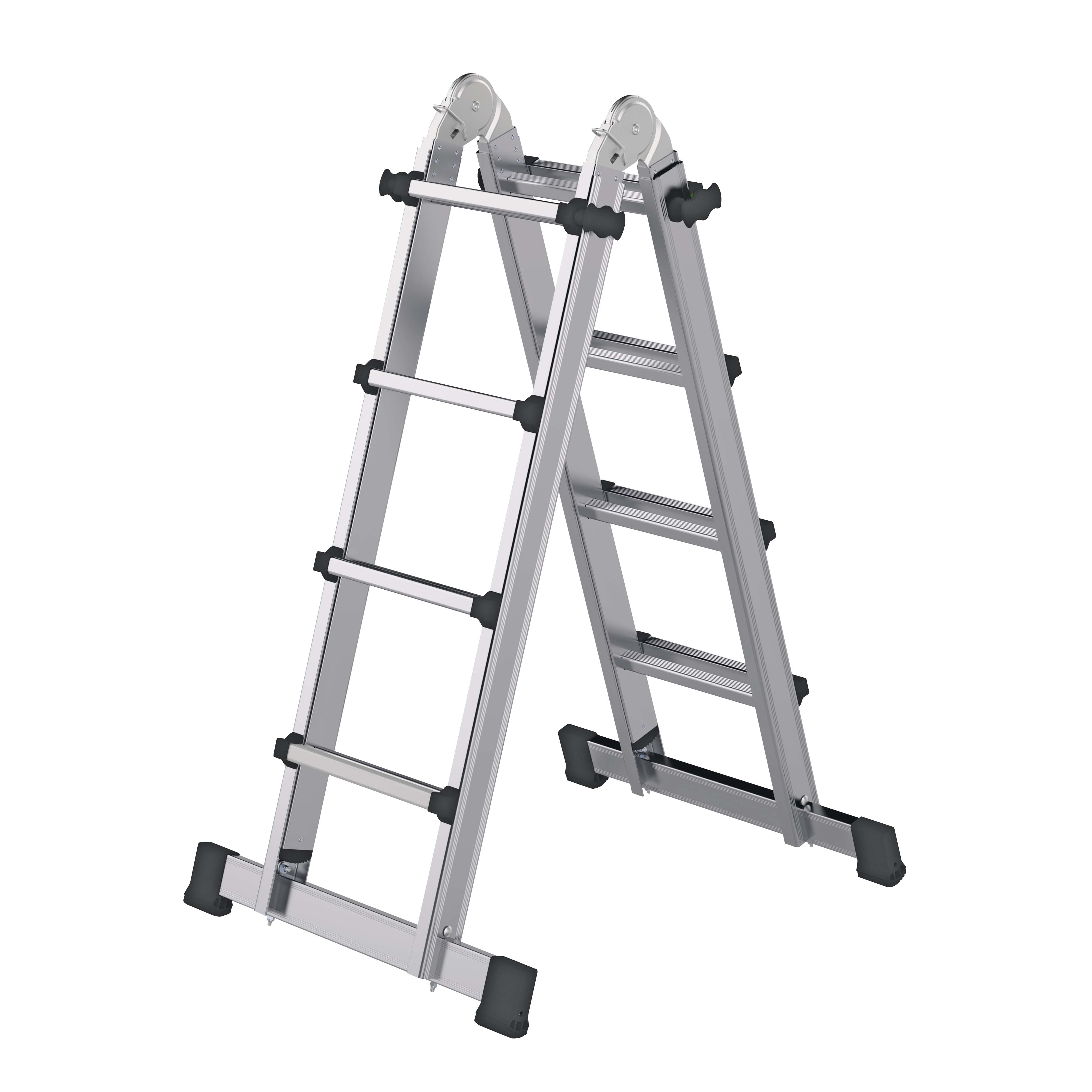 Teleskopleiter 4-teilig mit Traverse - Leiter aus Aluminium, 4 x 4 Sprossen, stabile Holme, einsetzbar als Steh- und Anlegeleiter, klappbar, teleskopierbar 